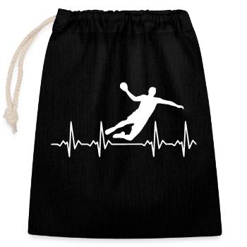 Herzschlag Handball Sport - Verschließbarer Geschenkbeutel aus Baumwolle (25x30cm) - Schwarz - Vorne