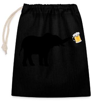 Bier Krug Elefant cool - Verschließbarer Geschenkbeutel aus Baumwolle (25x30cm) - Schwarz - Vorne