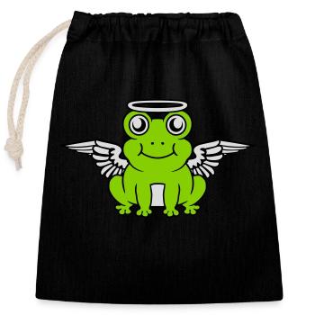 Halo Wings Frog Angel - Closable cotton gift bag (25x30cm) - black - Front