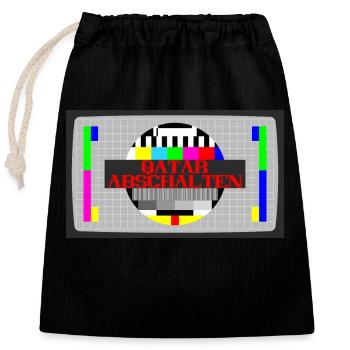 SHUT DOWN BOYCOTT QATAR - Closable cotton gift bag (25x30cm) - black - Front