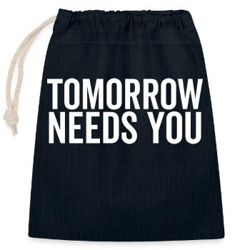 Tomorrow Needs You - Closable cotton gift bag (25x30cm) - navy - Front