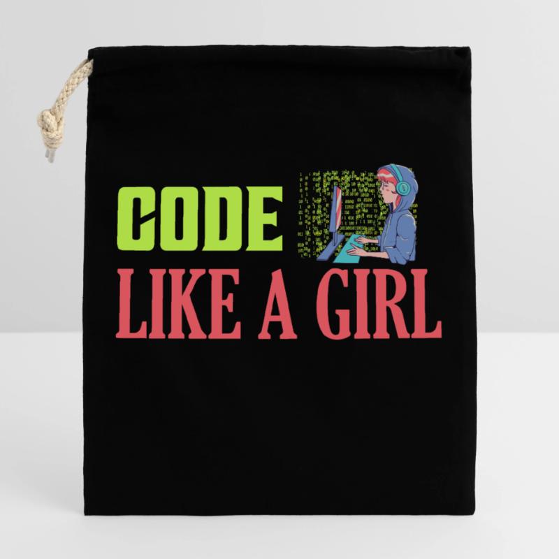 Code Like A Girl Programmer Coding Closable cotton gift bag (25x30cm)