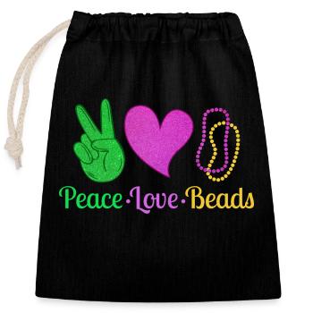 Peace Love Beads Mardi Gras Parade - Sac cadeau en coton avec cordon (25 x 30 cm) - noir - Devant