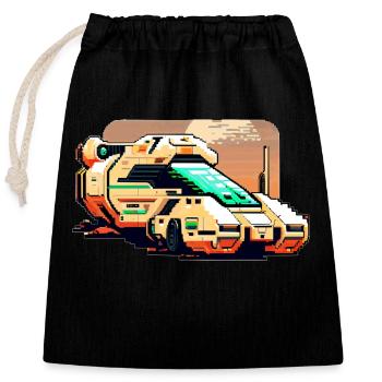Futuristic transporter on a planet - Closable cotton gift bag (25x30cm) - black - Front