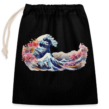 Japanese Wave the Great Wave of Kanagawa - Closable cotton gift bag (25x30cm) - black - Front