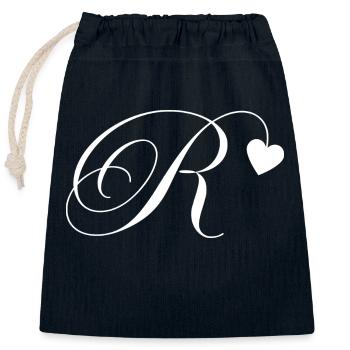 Lettre r calligraphie cœur - Sac cadeau en coton avec cordon (25 x 30 cm) - bleu marine - Devant