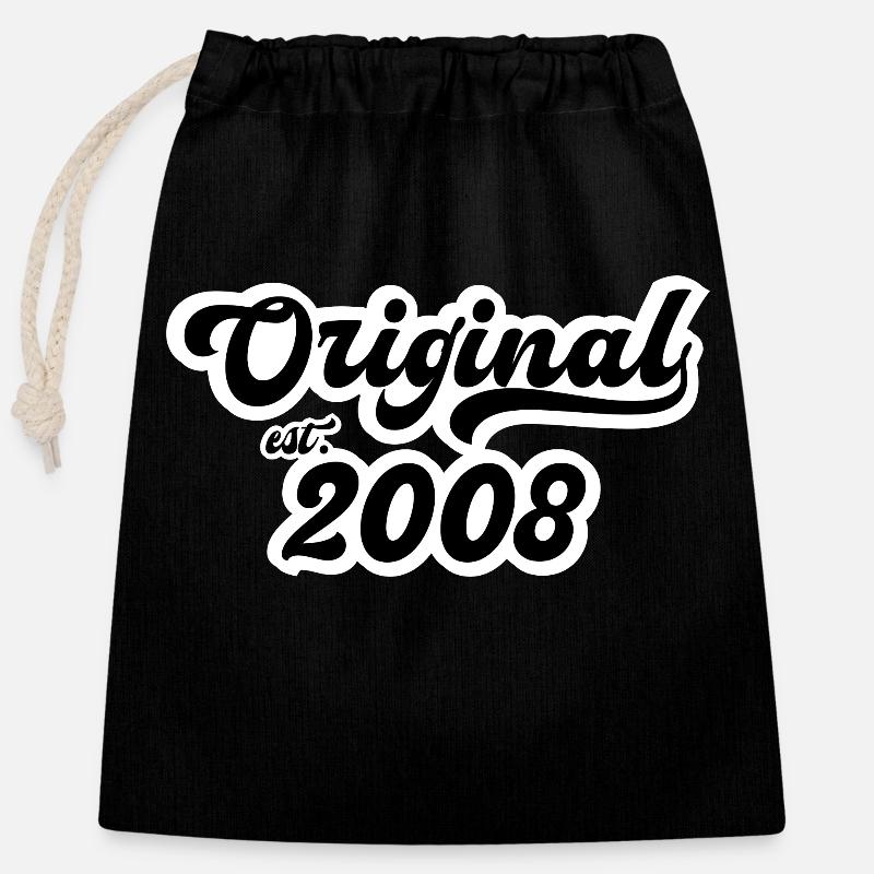 2008 Birthday - Closable cotton gift bag (25x30cm) - black