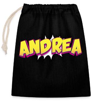 Andrea Nom personnalisé Style bande dessinée Pop Art, - Sac cadeau en coton avec cordon (25 x 30 cm) - noir - Devant