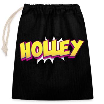 Holley Nom personnalisé Style bande dessinée Pop Art, - Sac cadeau en coton avec cordon (25 x 30 cm) - noir - Devant