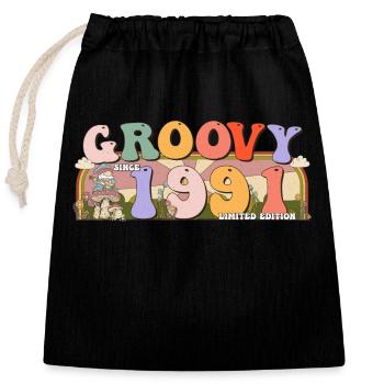 Groovy depuis 1991 Retro Hippie 32nd Birthday - Sac cadeau en coton avec cordon (25 x 30 cm) - noir - Devant
