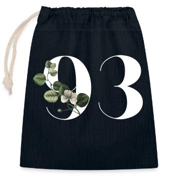 Numéro 93 floral vert - 93e anniversaire floral - Sac cadeau en coton avec cordon (25 x 30 cm) - bleu marine - Devant