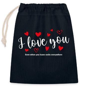 Je T'aime / I Love You / Te Quiero 17 T-shirt - Sac cadeau en coton avec cordon (25 x 30 cm) - bleu marine - Devant