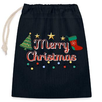 Merry Christmas tree - Closable cotton gift bag (25x30cm) - navy - Front