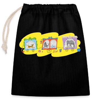 Animals circus Vintage Retro - Closable cotton gift bag (25x30cm) - black - Front