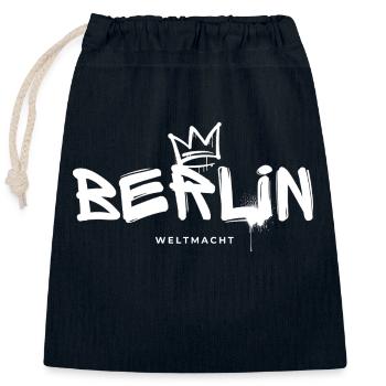 Berlin Weltmacht - Verschließbarer Geschenkbeutel aus Baumwolle (25x30cm) - Navy - Vorne