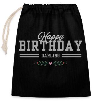 Happy Birthday - Verschließbarer Geschenkbeutel aus Baumwolle (25x30cm) - Schwarz - Vorne