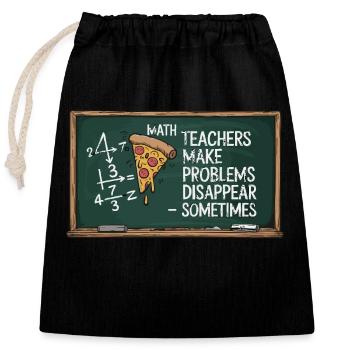Lustiges Mathelehrer Design Pizza & Probleme lösen - Verschließbarer Geschenkbeutel aus Baumwolle (25x30cm) - Schwarz - Vorne