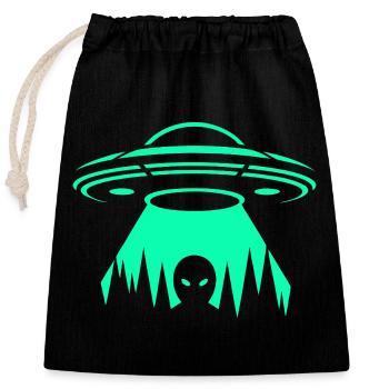 UFO-Neon-Entführung - Verschließbarer Geschenkbeutel aus Baumwolle (25x30cm) - Schwarz - Vorne