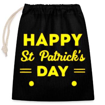 St. Patrick's Day Neongelber Happy Day - Verschließbarer Geschenkbeutel aus Baumwolle (25x30cm) - Schwarz - Vorne