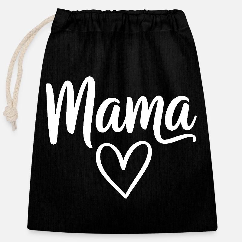 Mama Heart Skript - Verschließbarer Geschenkbeutel aus Baumwolle (25x30cm) - Schwarz