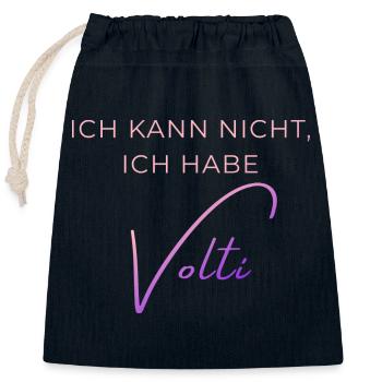 Voltigieren Training: Lustiger Volti Spruch - Verschließbarer Geschenkbeutel aus Baumwolle (25x30cm) - Navy - Vorne