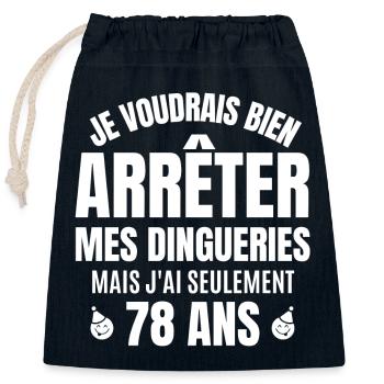 anniversaire 78 ans, anniversaire - Sac cadeau en coton avec cordon (25 x 30 cm) - bleu marine - Devant