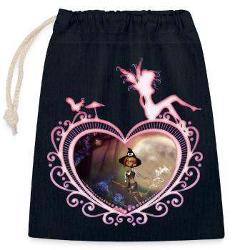 Mignonne petite sorcière volant avec un balai - Sac cadeau en coton avec cordon (25 x 30 cm) - bleu marine - Devant