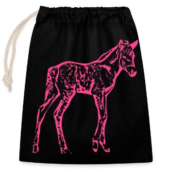 Pferd rosa pink - Verschließbarer Geschenkbeutel aus Baumwolle (25x30cm) - Schwarz - Vorne