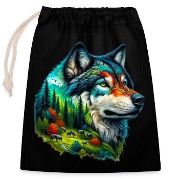 Loup - Sac cadeau en coton avec cordon (25 x 30 cm) - noir - Devant