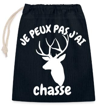 Je peux pas j'ai chasse - Sac cadeau en coton avec cordon (25 x 30 cm) - bleu marine - Devant
