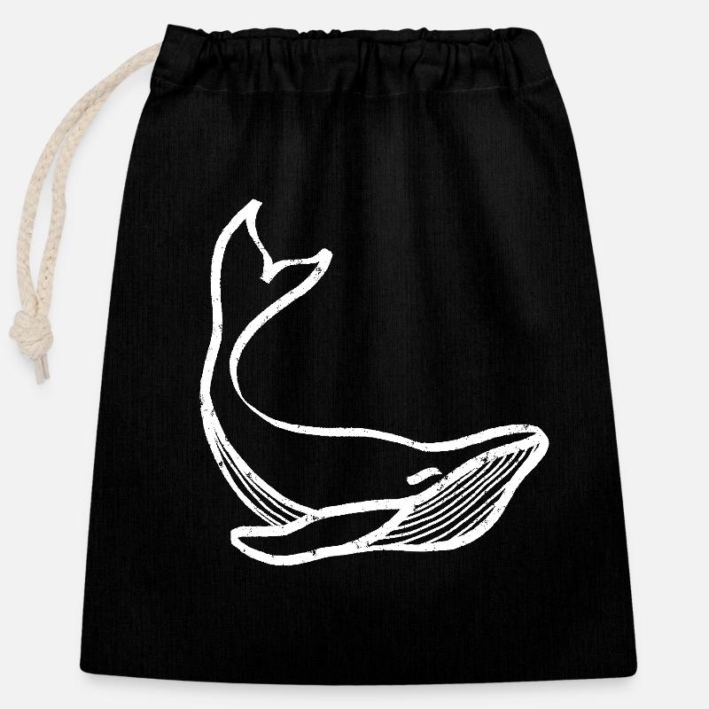 Strichzeichnung eines weißen Wals - Verschließbarer Geschenkbeutel aus Baumwolle (25x30cm) - Schwarz