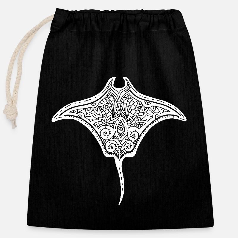 Hypnotisierende Rochen-Line-Art - Verschließbarer Geschenkbeutel aus Baumwolle (25x30cm) - Schwarz