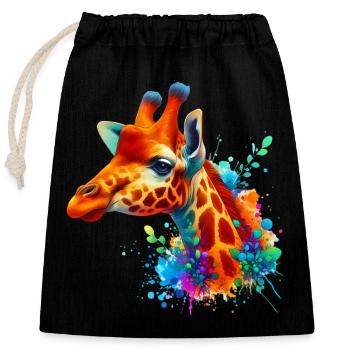 Giraffe - Verschließbarer Geschenkbeutel aus Baumwolle (25x30cm) - Schwarz - Vorne