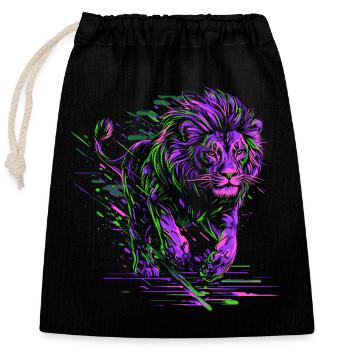 Lion Running Lion Head Colorful Predator Animal Wild - Closable cotton gift bag (25x30cm) - black - Front
