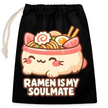Ramen Cat Kawaii - Sac cadeau en coton avec cordon (25 x 30 cm) - noir - Devant