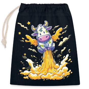 Lancement de fusée vache dans le flux laitier - Sac cadeau en coton avec cordon (25 x 30 cm) - bleu marine - Devant