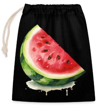 Aquarell-Wassermelone Scheibe - Verschließbarer Geschenkbeutel aus Baumwolle (25x30cm) - Schwarz - Vorne