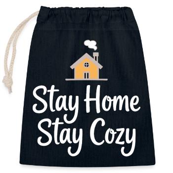 Stay Home Stay Cozy Haus Gemütlichkeit - Verschließbarer Geschenkbeutel aus Baumwolle (25x30cm) - Navy - Vorne