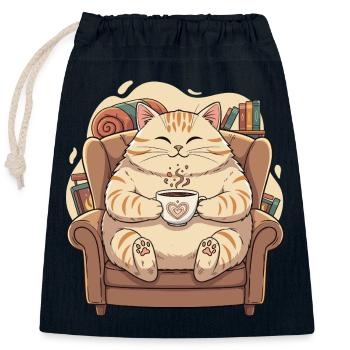 Cuddly kitten with heart coffee - Closable cotton gift bag (25x30cm) - navy - Front