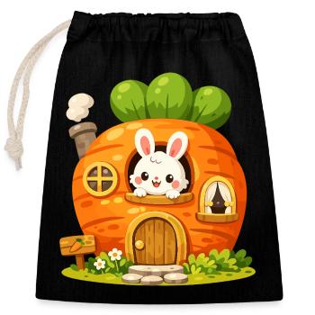 La Maison de la Carotte avec le Lapin - Sac cadeau en coton avec cordon (25 x 30 cm) - noir - Devant