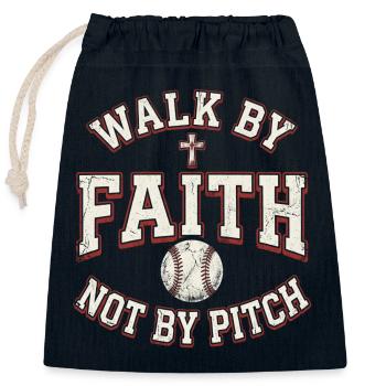 Walk By Faith Not By Pitch Christlicher Baseball - Verschließbarer Geschenkbeutel aus Baumwolle (25x30cm) - Navy - Vorne