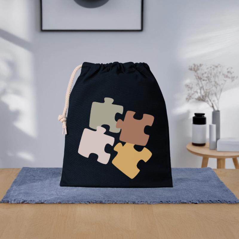 Variété de Patchwork de Puzzles Sac cadeau en coton avec cordon (25 x 30 cm)
