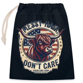 Messy Hair Highland Cow Americana - Closable cotton gift bag (25x30cm) - navy - Front