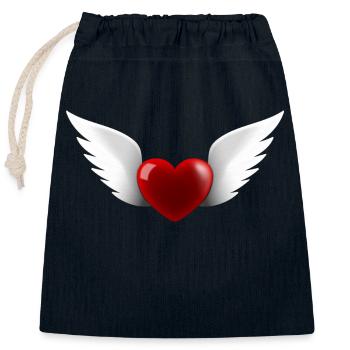 Heart with angel wings - Closable cotton gift bag (25x30cm) - navy - Front