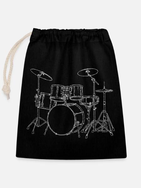 Drumset - Sticks Schlagzeuger Schlagzeug Drummer - Verschließbarer Geschenkbeutel aus Baumwolle (25x30cm) - Schwarz
