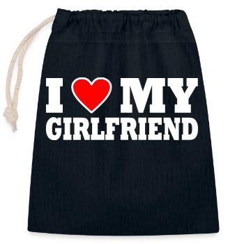 I love my girlfriend - Sac cadeau en coton avec cordon (25 x 30 cm) - bleu marine - Devant