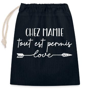 Chez mamie tout est permis, citation humour, cadea - Sac cadeau en coton avec cordon (25 x 30 cm) - bleu marine - Devant