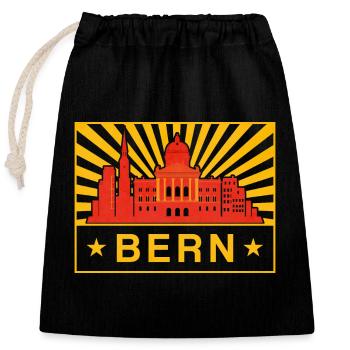 Bern Skyline Sunburst City Seal - Closable cotton gift bag (25x30cm) - black - Front
