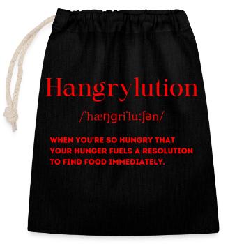 Hangrylution definition hungry eating feelings - Closable cotton gift bag (25x30cm) - black - Front