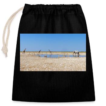 Paysage à la rivière Cubango avec girafe - Sac cadeau en coton avec cordon (25 x 30 cm) - noir - Devant